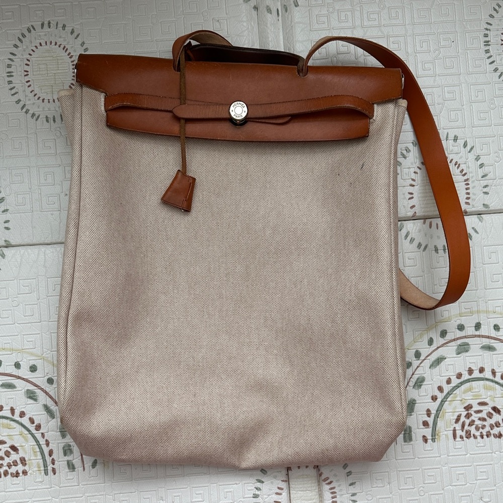 Pre-Owned Hermes MM Herbag Toile and Leather
